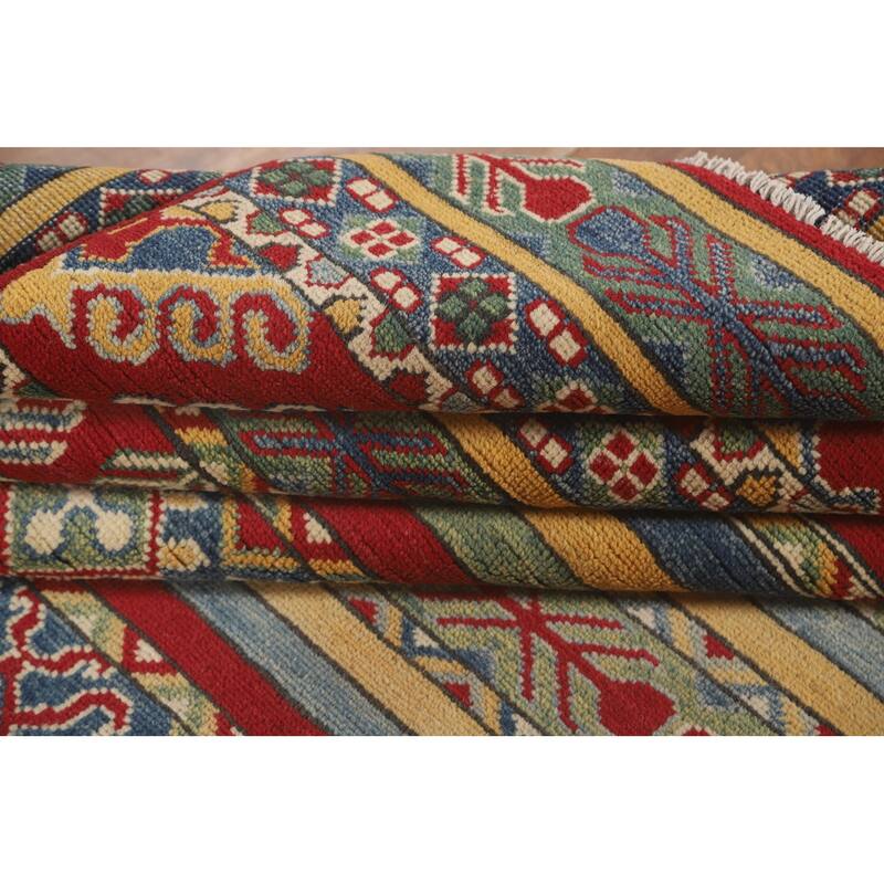 Striped Kazak Oriental Area Rug Wool Carpet - 7'11" x 10'3"