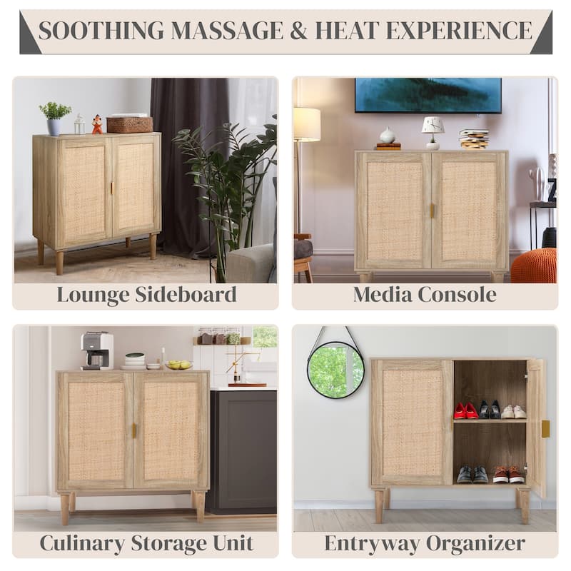 Premium Rattan Storage Cabinet with 2 Doors and Golden Handles