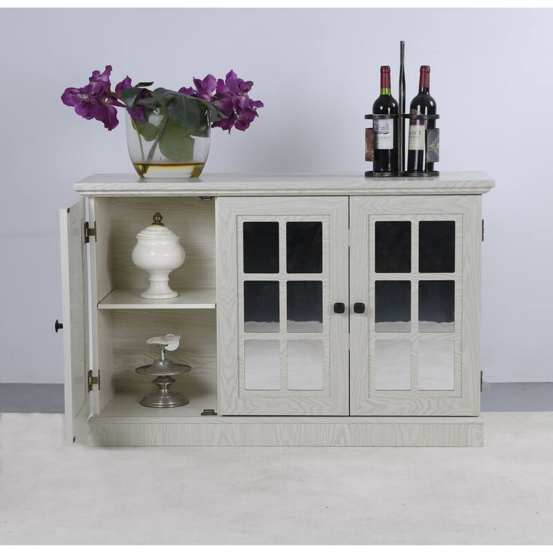 45" W Storage cabinet with 3 mirrored acrylic doors, sideboard with adjustable shelves for living room, dinning room