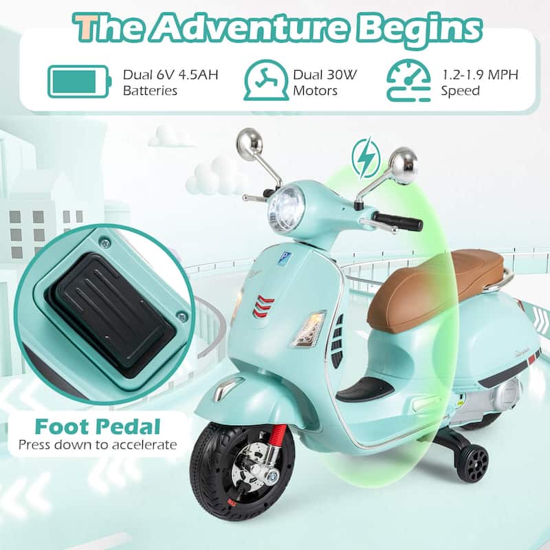 Costway Licensed VESPA 12V Kids Electric Motorcycle with Music Horn - See Details