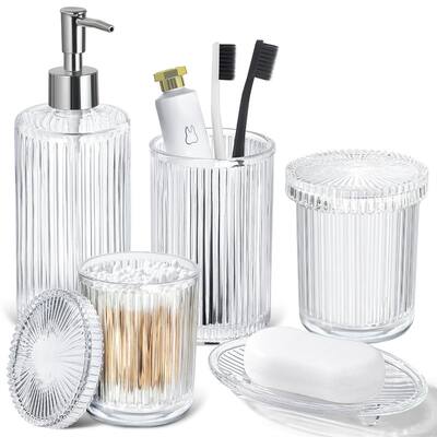 5 PCS Clear Glass Bath Accessory Sets Complete