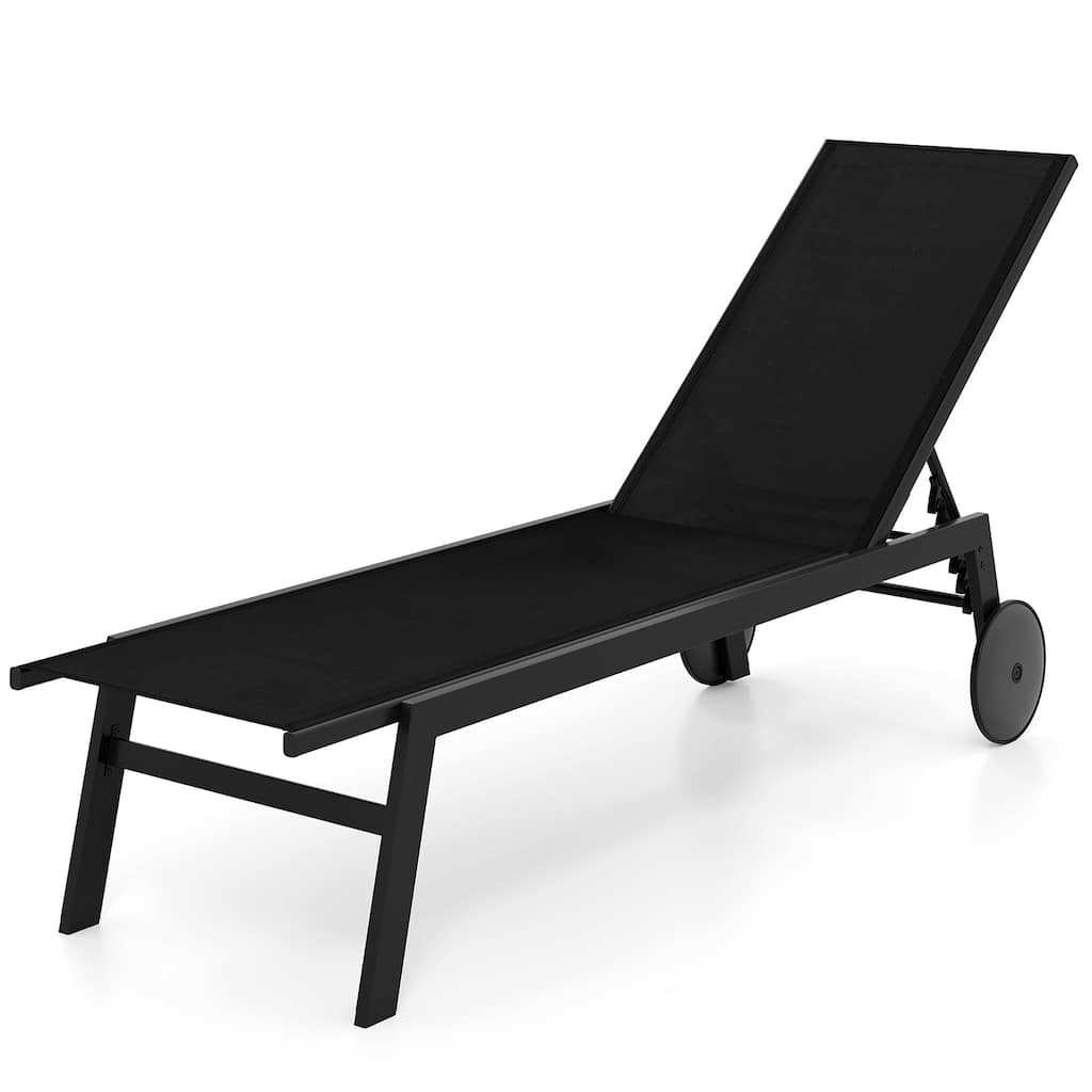 Gymax Patio Chaise Lounge w/Wheels Adjustable 6-Position Backrest