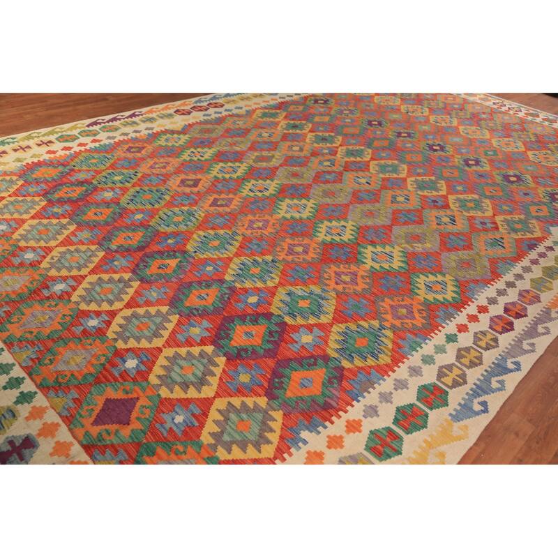Kilim Oriental Large Rug Hand-Woven Wool Carpet - 10'0"x 16'8"