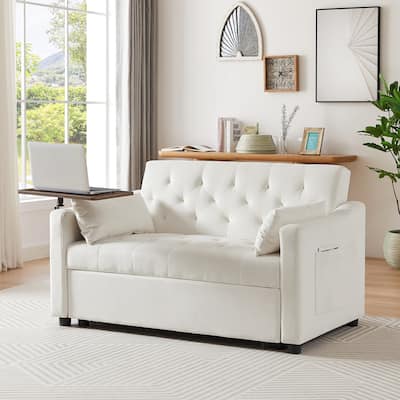 Loveseat Sofa with Tufted Back, Convertible Sleeper Sofa Bed with Pull-Out Bed, Upholstered Sofa Bed for Living Room