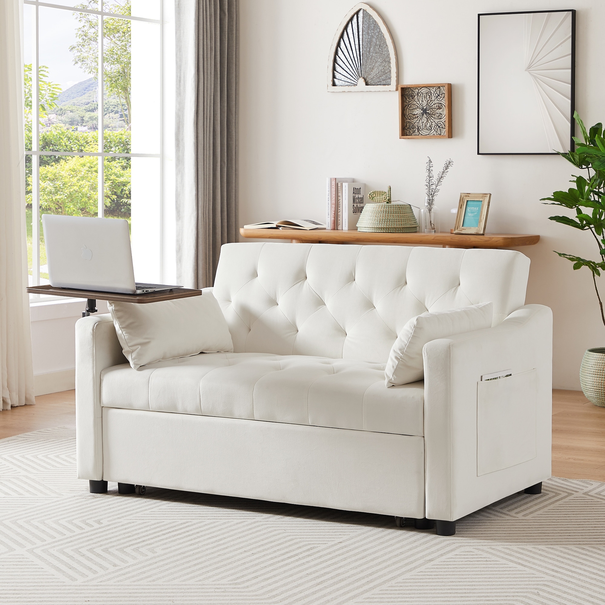 Loveseat Sofa with Tufted Back, Convertible Sleeper Sofa Bed with Pull-Out Bed, Upholstered Sofa Bed for Living Room