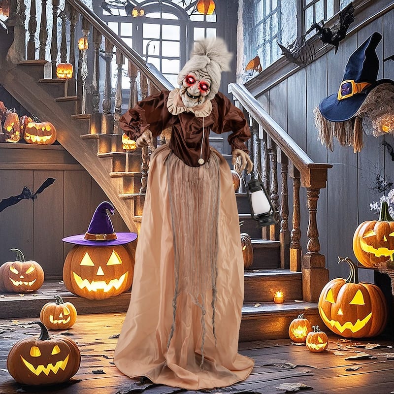 Gymax Halloween Animatronic Talking Zombie Maid in Lantern Halloween