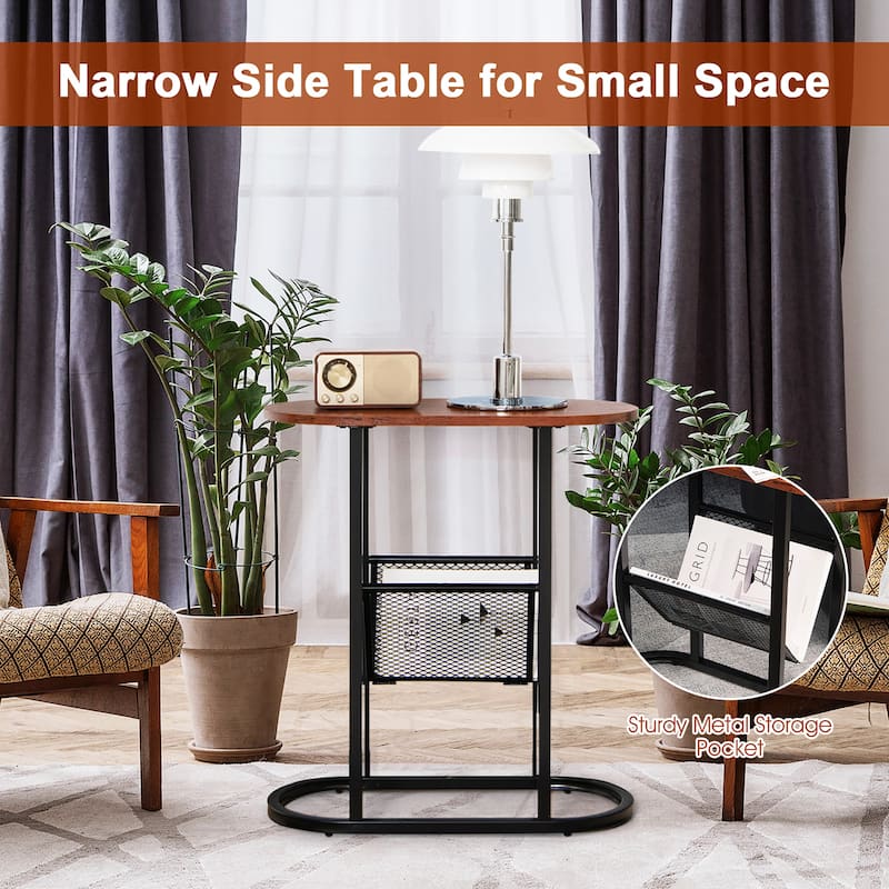 Costway 2 PCS 2-tier Side Table Oval Narrow End Table Nightstand - 23'' x 11'' x 25.5''