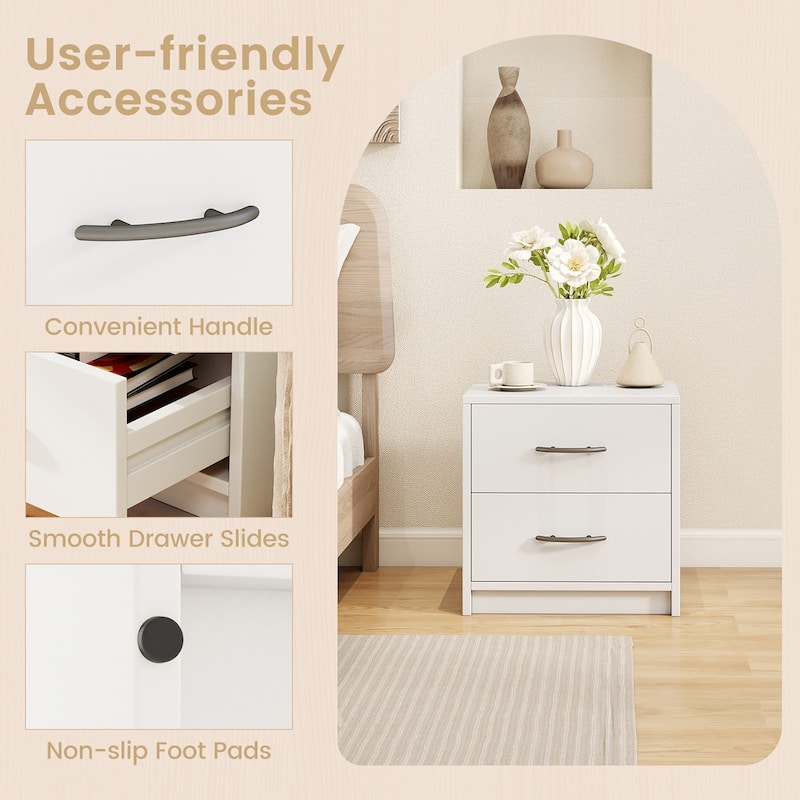 Gymax 2PCS 2-Drawer Nightstand Modern Bedside Table w/ Storage for