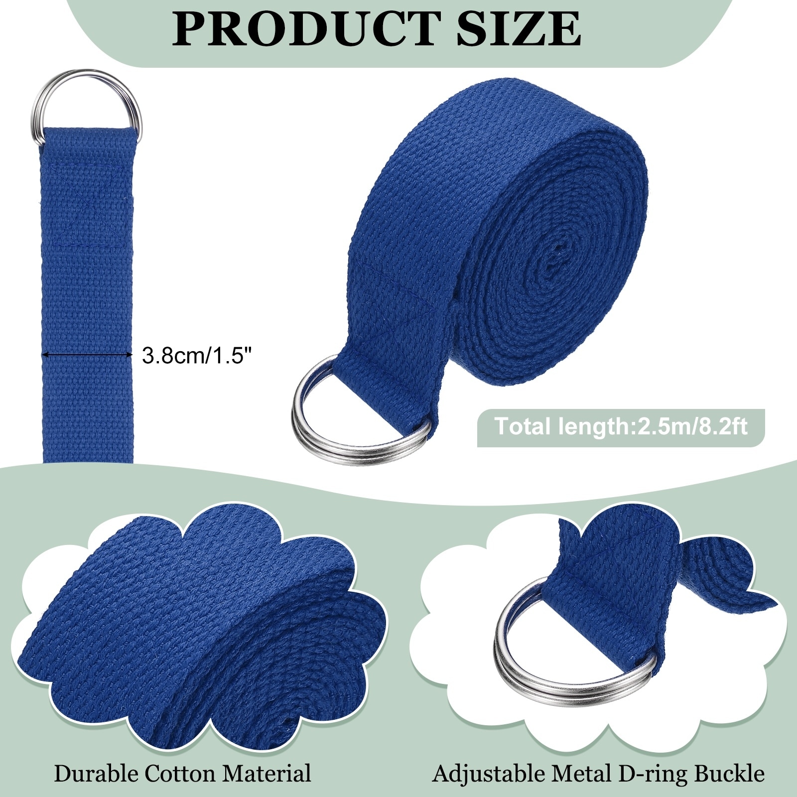 Yoga Strap for Stretching, Athletic Stretch Band with Adjustable Metal D Ring Buckle Yoga Bands