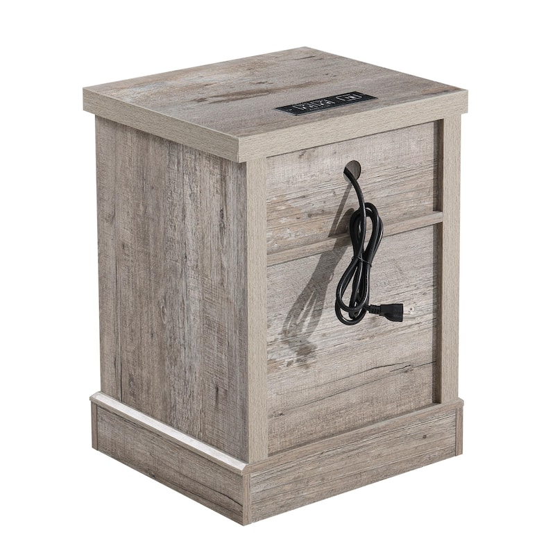 COZAYH Farmhouse Nightstand with Charging Station, Vintage Bedside Table Featuring Outlet & USB Ports, 2 Drawers and Open Shelf