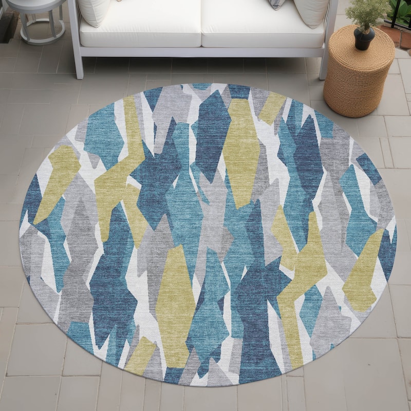 Machine Washable Indoor/ Outdoor Contemporary Dylan Chantille Rug - Teal - 8' x 8'