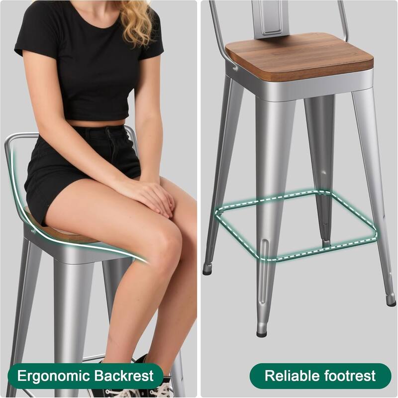 Counter & Bar Stools with Metal Frame Kitchen Stools with Low Back Kitchen Bar Furniture Stools with Square Wooden Seat
