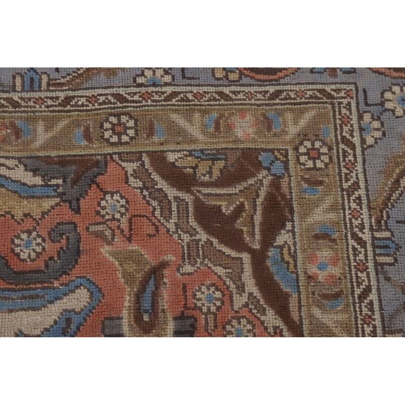 Blue Distressed Tabriz Persian Vintage Rug Hand-Knotted Wool Carpet - 7'4" x 10'3"