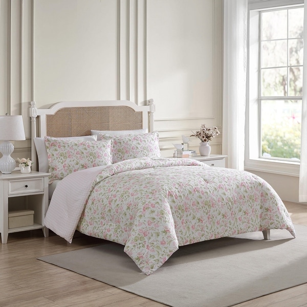 Laura Ashley Morning Gloria Cotton Pink Comforter Set - Bed Bath