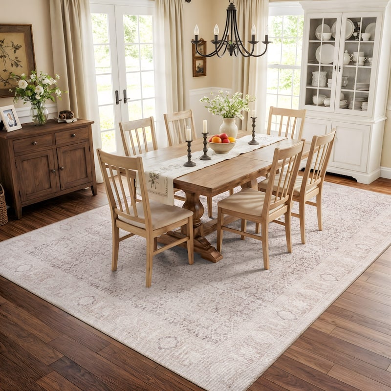 Beige Vintage Washable Rug - Low Pile, Subtle Pattern for Neutral Spaces