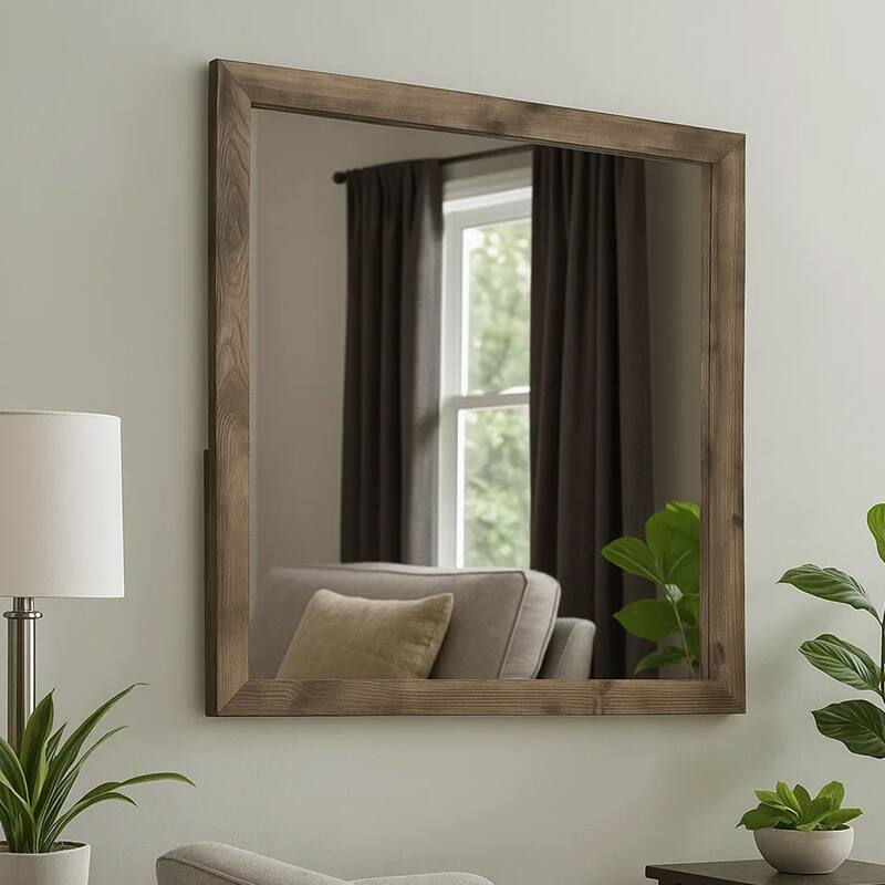 Ent 40 x 40 Dresser Mirror, Tempered Glass, Rectangular Frame, Greige