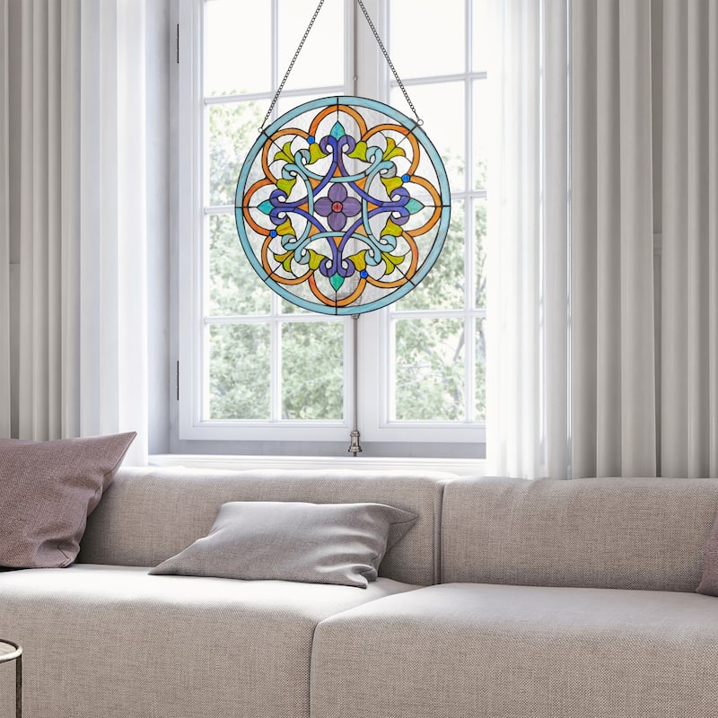 Multicolored Round Floral River of Goods Stained Window Panel