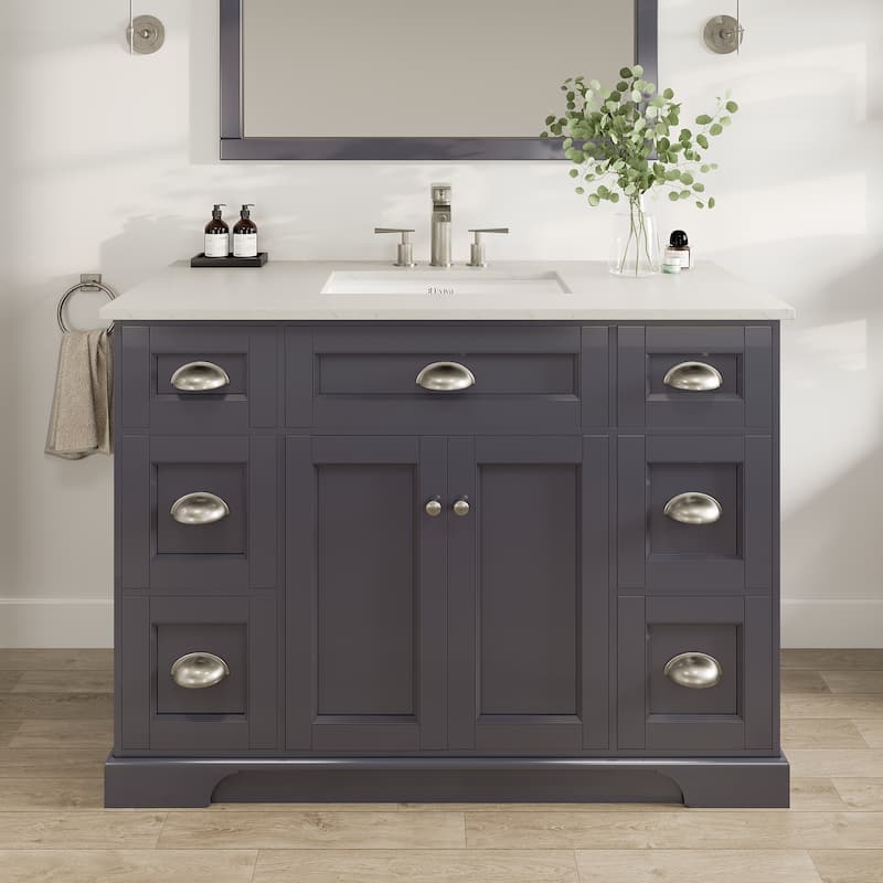 Epic 48"W SS Bath Vanity with Carrara Quartz Top & Undermount Sink - Grey