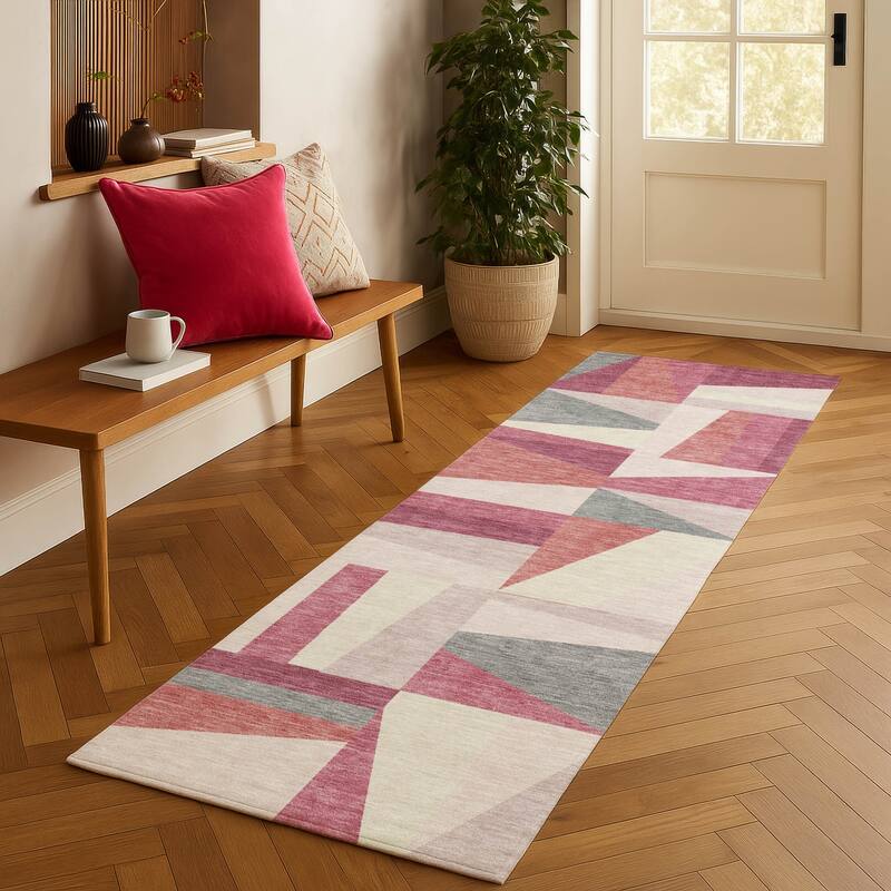 Machine Washable Indoor/ Outdoor Contemporry Mosaic Chantille Rug