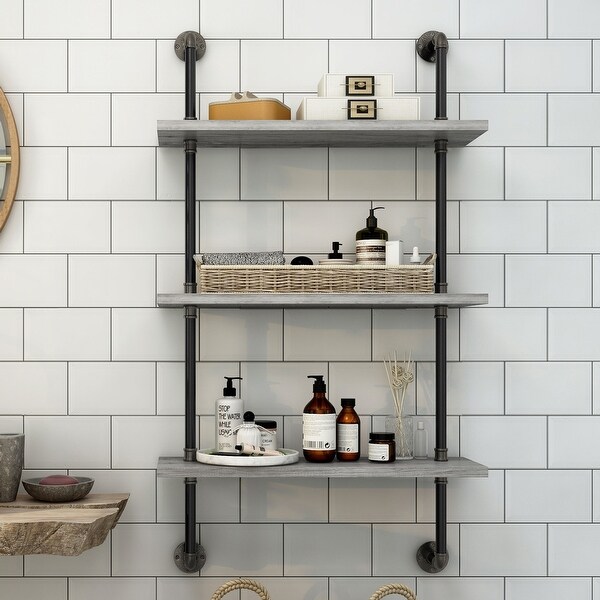 Mini Distress Grey Shelf made with 1/2" Industrial pipe 
