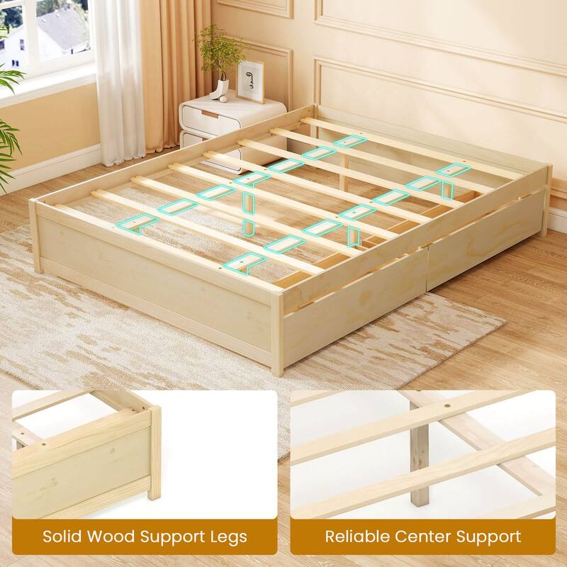 Costway Full/Queen Size Wooden Platform Bed with 2 Rolling Storage