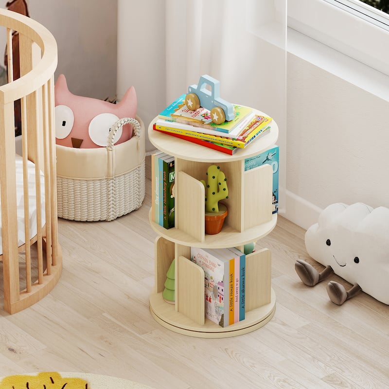 2-Tier Freestanding Bookshelf with Rotating Storage Shelves Rack for Books or Decor - 15.5" x 15.5" x 26"