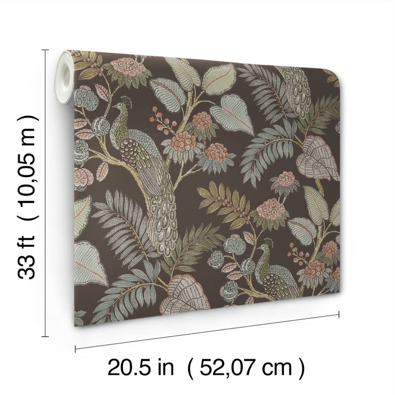 Chris Loves Julia x A-Street Prints Geneva Chocolate Peacock Paradise Wallpaper