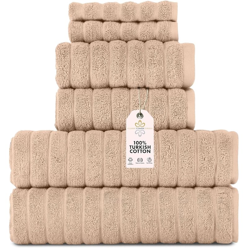 Brampton 6 Piece Luxury Turkish Cotton Towel Set - Almond Beige