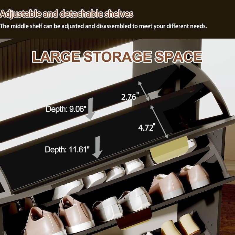 Modern Fluted Slim Shoe Storage Cabinet Organizer with 3 Flip Drawers for Apartment