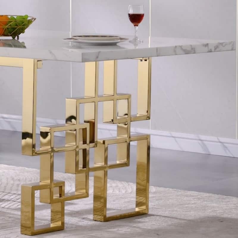 Luxury White Faux Marble Dining Table with 78 inch Top and Metal Base
