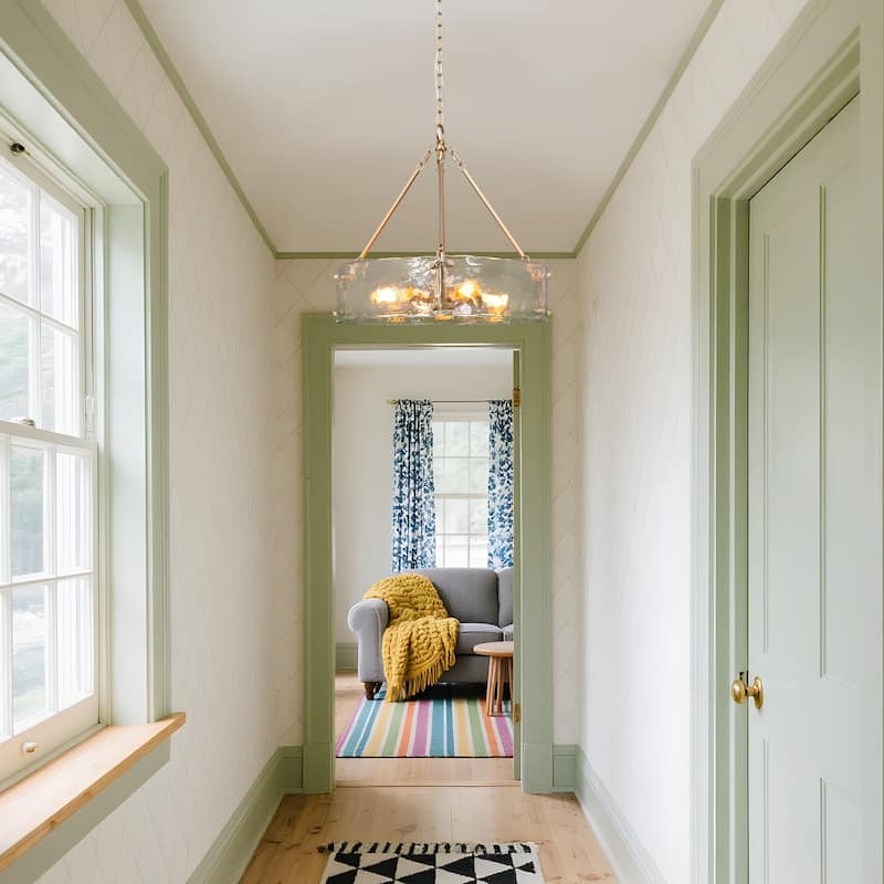 Modern Gold Glam Drum Chandelier 4-Light Glass Pendant Light for Kitchen Island and Dining Room - D 19.5" x H 19"