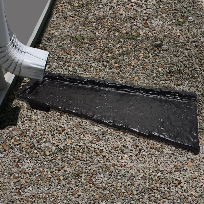 Slate Stone Rock Cast Aluminum Downspout Gutter 24 in. Splash Block - Black