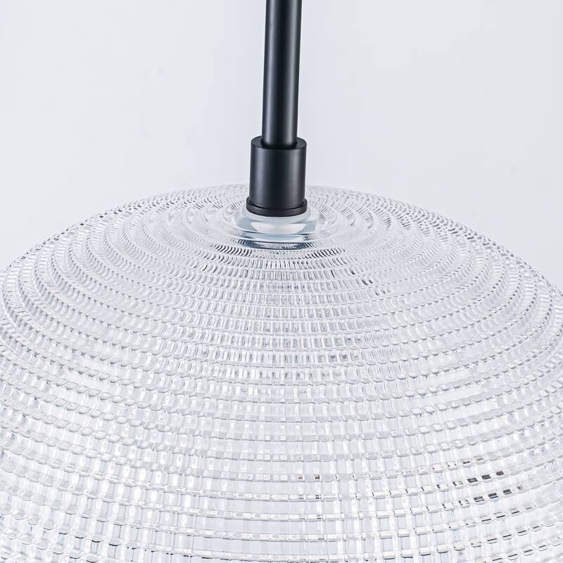 3-Light 13.78" Black/Gold Mid-Century Modern Grid Glass Globe Bubble Pendant Light Kitchen Island Lighting