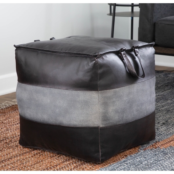 Carbon Loft Najah Industrial Pouf Ottoman in Leather and Canvas. Opens flyout.