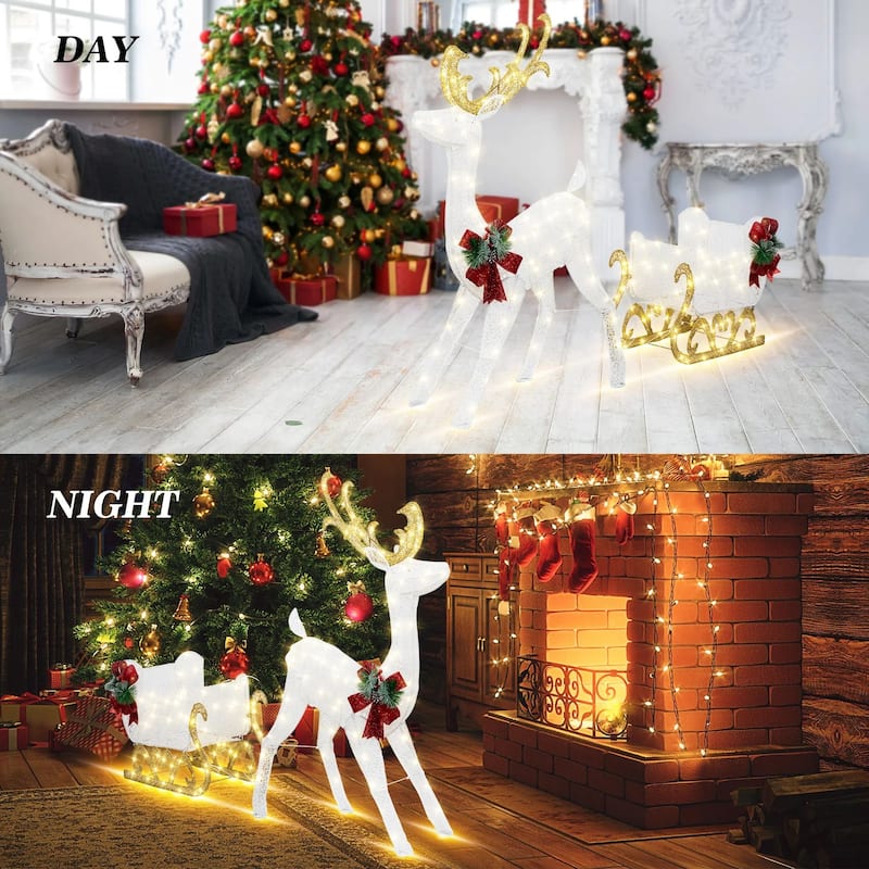Futzca Christmas Light Holiday Reindeer & Sleigh, Santa