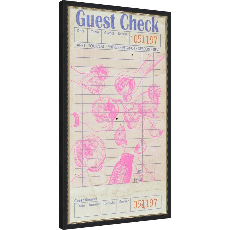 Cheers Guest Check Pink by Jolly and Dash Wood Framed Wall Art Print