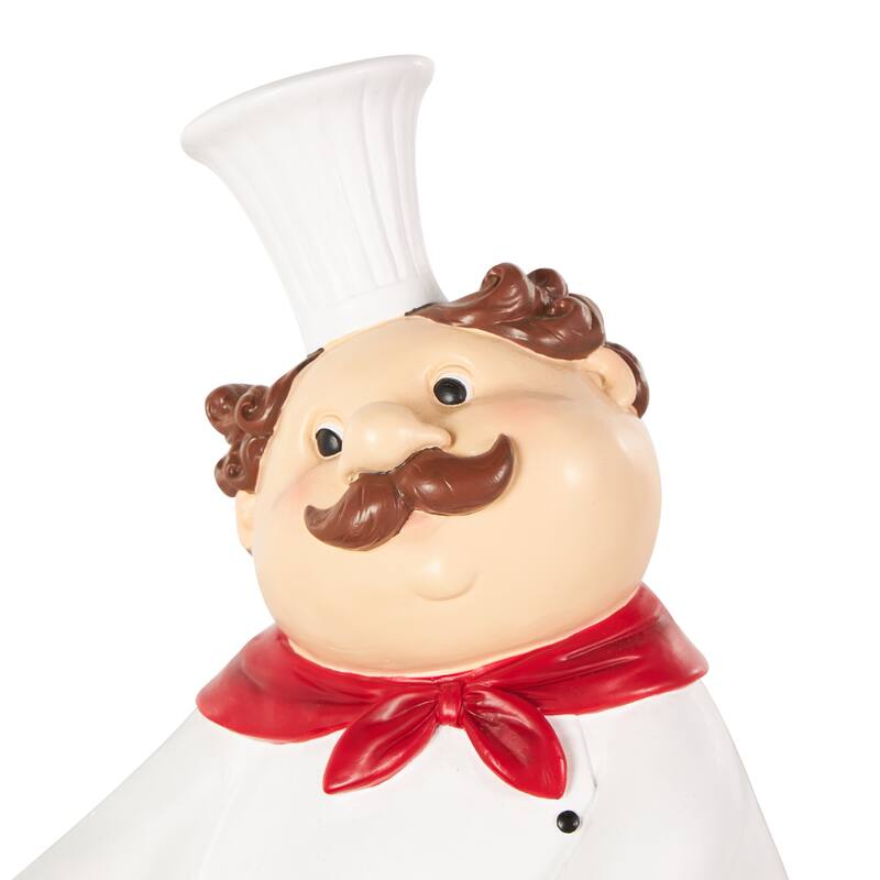 White Polystone Kitchen Decorative Figurine Chef Decorative Sculpture with Black Tray