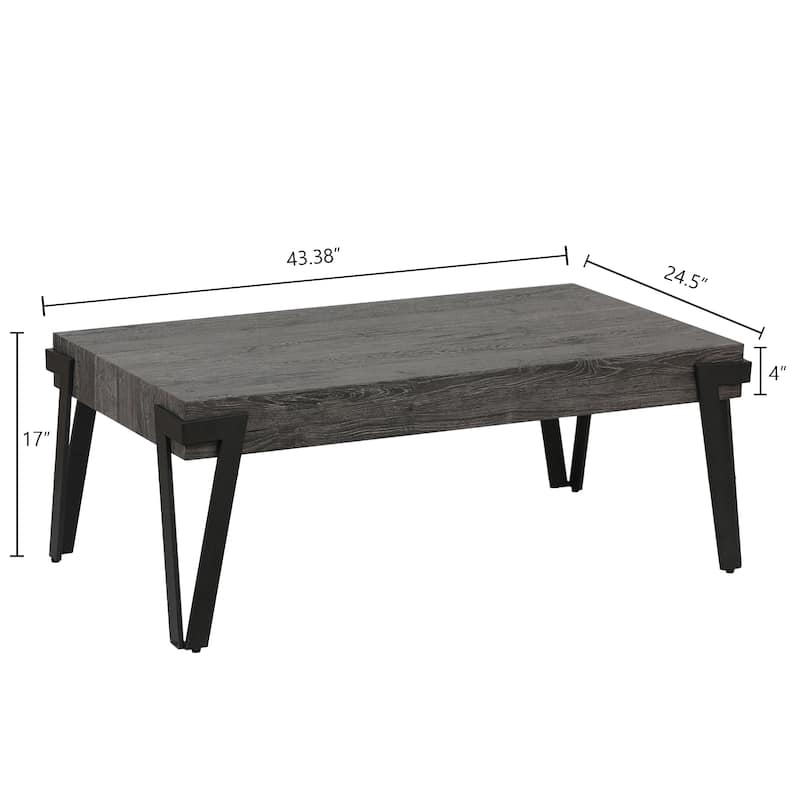 43-inch Industrial Wood and Metal Coffee Table - 17" H x 43.38" W x 24.5" D