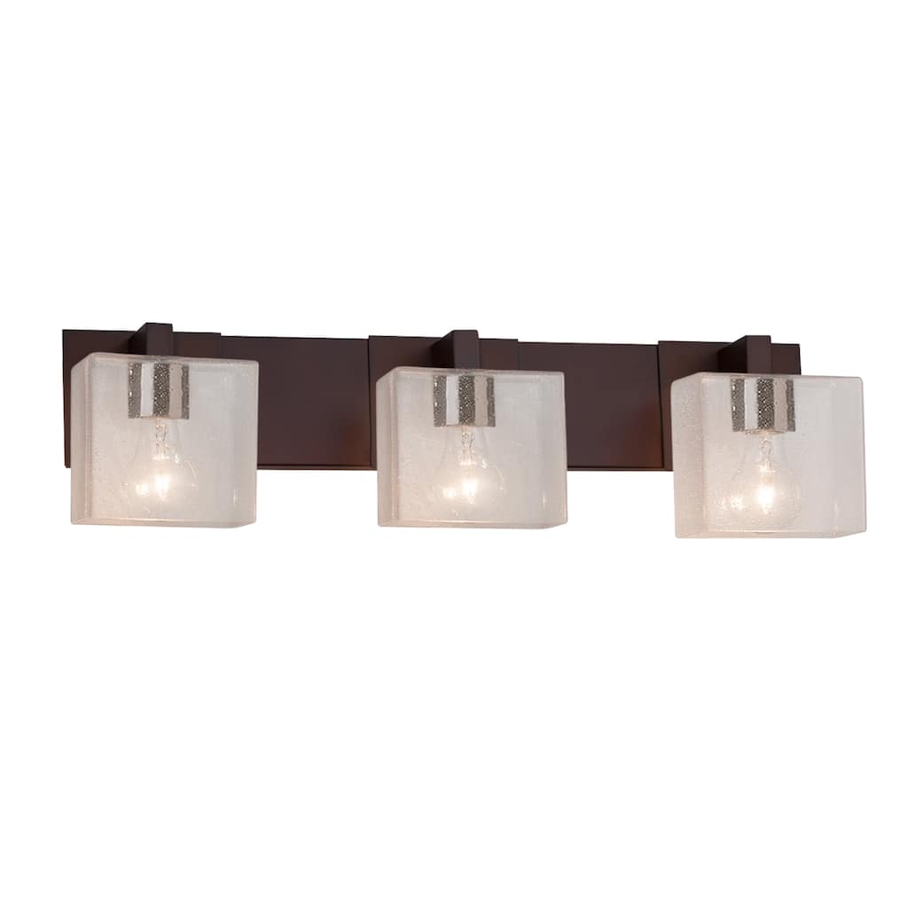 Justice Design Fusion Modular 3-light Dark Bronze Bath Bar, Seeded Rectangle Shade