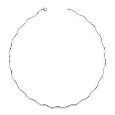 Italian Sterling Silver Wavy 2mm Rhodium-plated Omega Necklace (16-20') - White