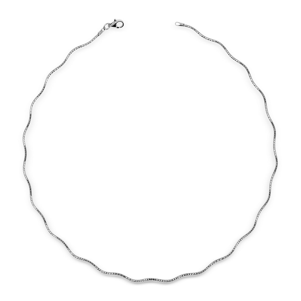 Curata Italian Sterling Silver Wavy 2mm Rhodium-plated Omega Necklace (16-20')