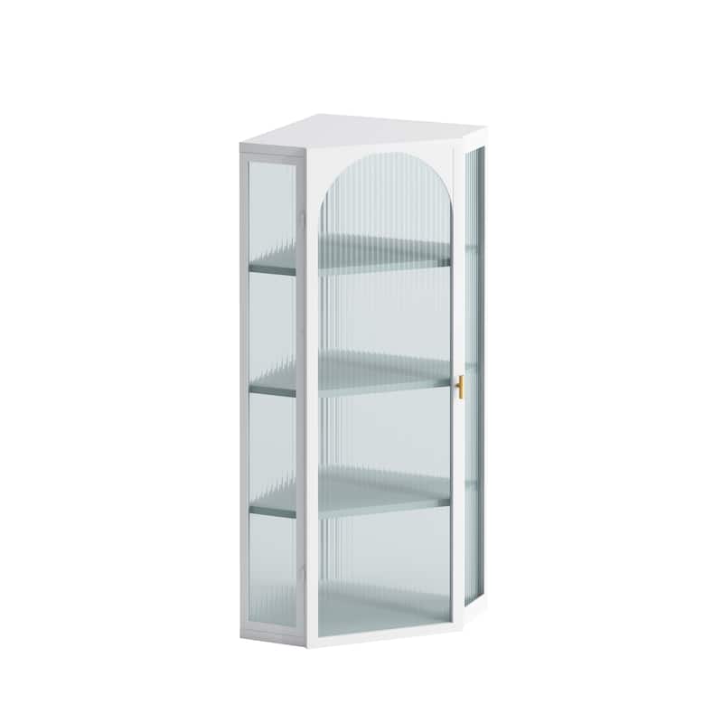 Roomfitters Glass Door Wall-Mounted Corner Cabinet with Four-Tier Storage - Ideal for Bedroom, Living Room, Bathroom, Kitchen
