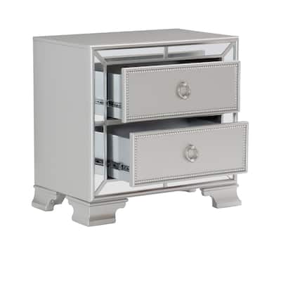 Modern Traditional Style 1pc Nightstand of 2 Drawers Embossed Textural Fronts Bed Side Table