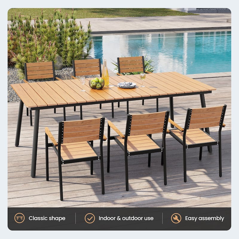 11-Piece Outdoor Dining Set 8 Stackable Chairs and Aluminum Table w/ 10 ft Umbrella and Base Stand