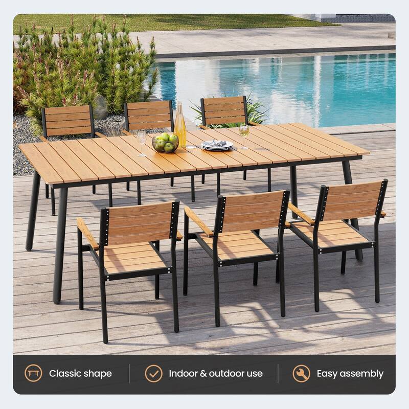 11-Piece Patio Dining Set w/10 ft Umbrella and Base, Rectangle Aluminum Table and 8 Stackable Chairs