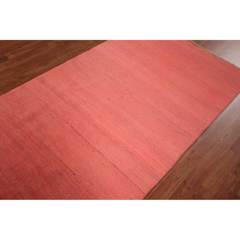 Pink Modern Gabbeh Oriental Area Rug Handmade Solid Wool Carpet - 3'11" x 6'7"