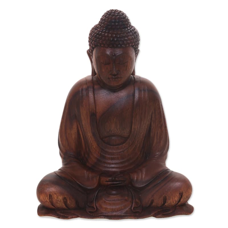 Handmade Serenity Buddha Wood statuette (Indonesia)