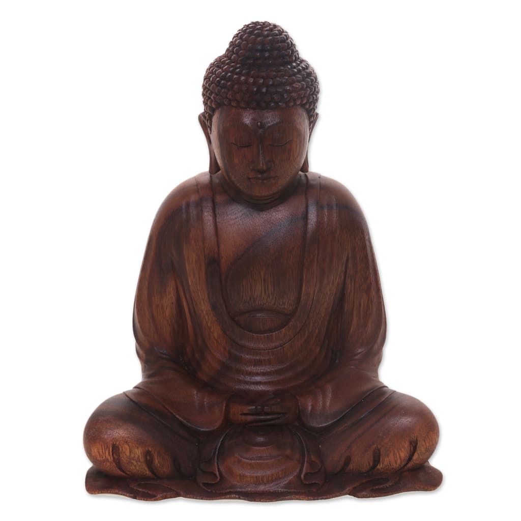 Handmade Serenity Buddha Wood statuette (Indonesia)