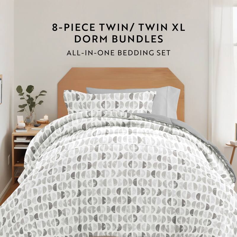 8pc Twin XL Pattern Dorm Bedding Bundle