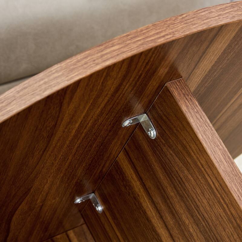 T-shaped Base Round Coffee Table with Faux Wood Grain